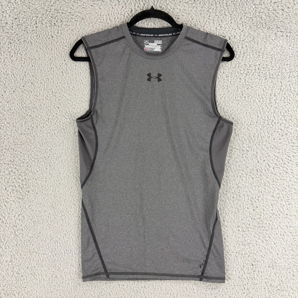 Under Armour HeatGear Tank Top Mens Medium Gray Compression Sleeveless Training